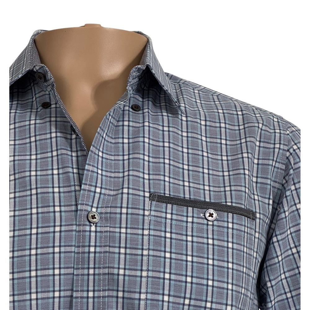 Ted Baker London Mens Size 3 Blue Plaid Long Sleeve Button Down‎ Shirt Flip Cuff - Picture 3 of 10